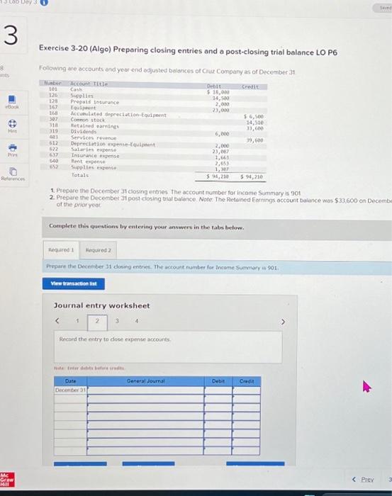 balance LO P6 Following are accounts and year-end adjusted balances of Cruz