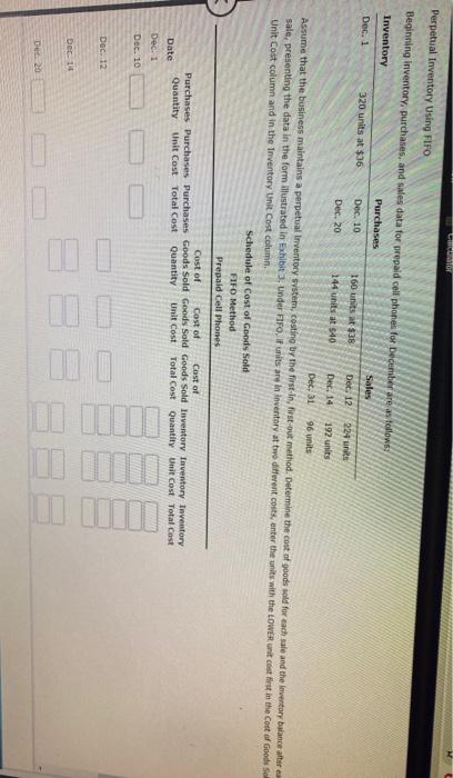  Perpetual Inventory Using FIFO Beginning Inventory, purchases, and sales data for