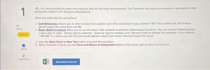  JPL, inc, has provided its sales and expense data for the