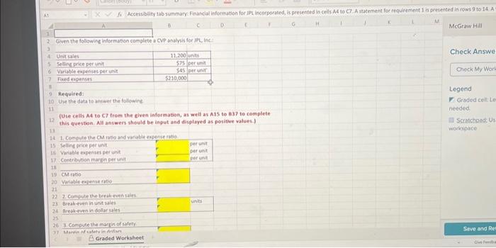 most recent period. The Controller has asked you prepare a spreadsheet that