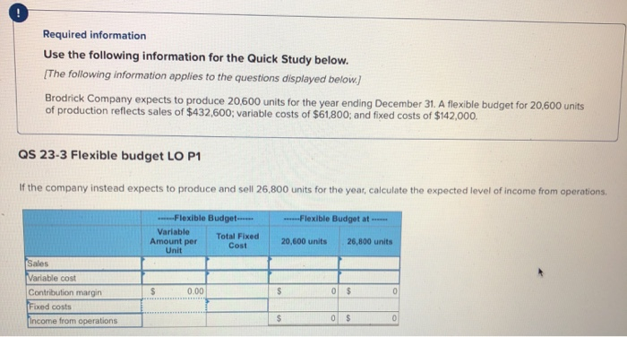  Required information Use the following information for the Quick Study below.
