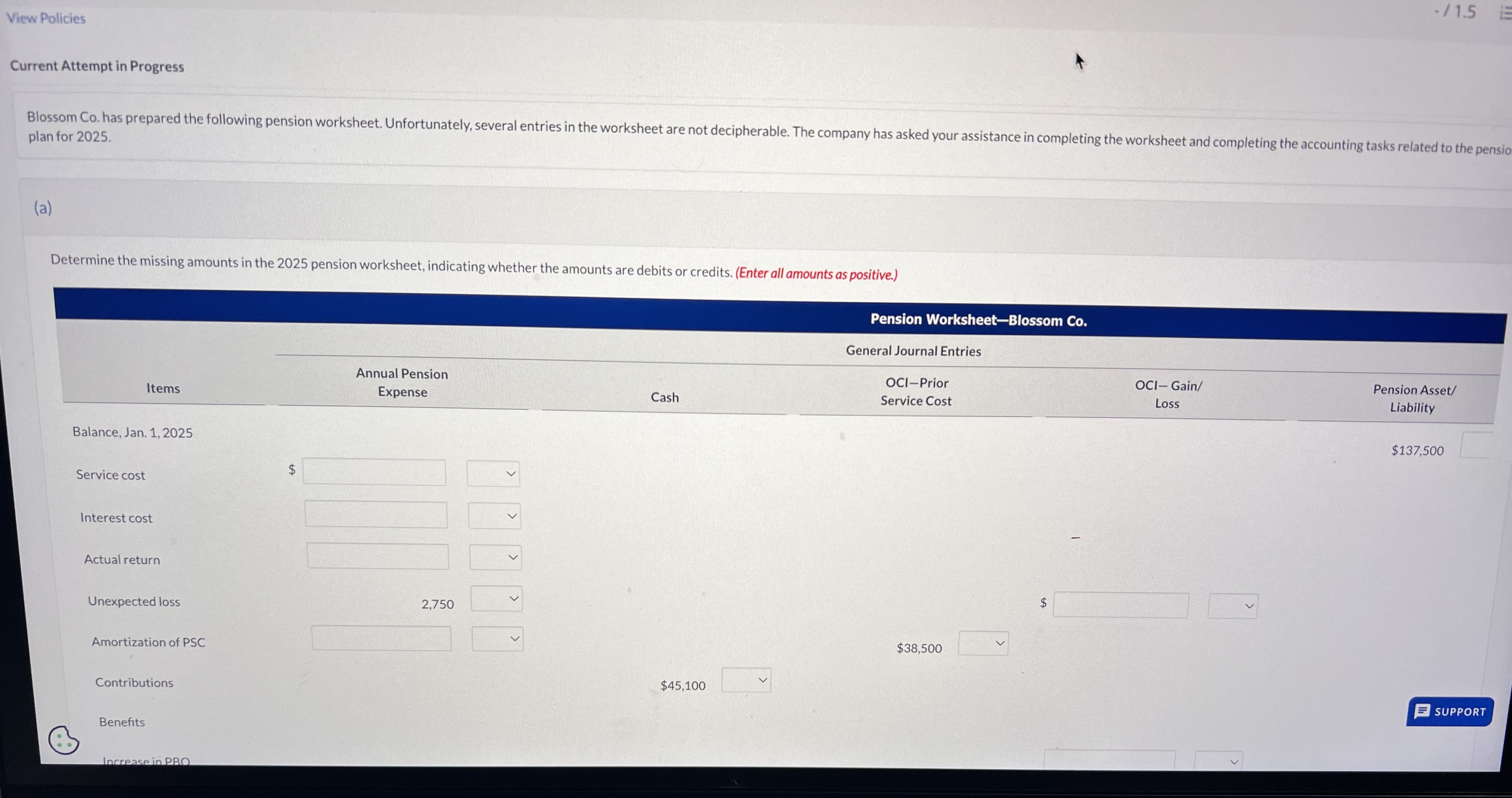  plan for 2025. (a) Determine the missing amounts in the 2025