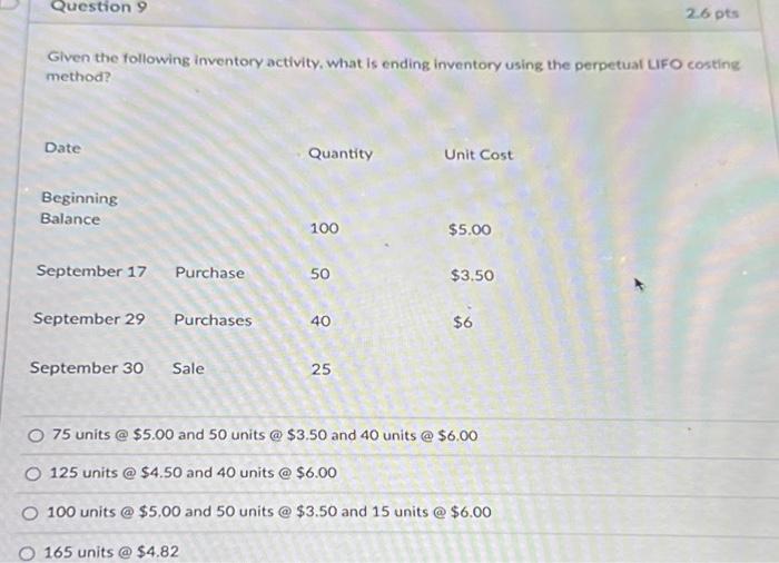 perpetual average costing method? 100 units @ \$5.00 and 25 units @