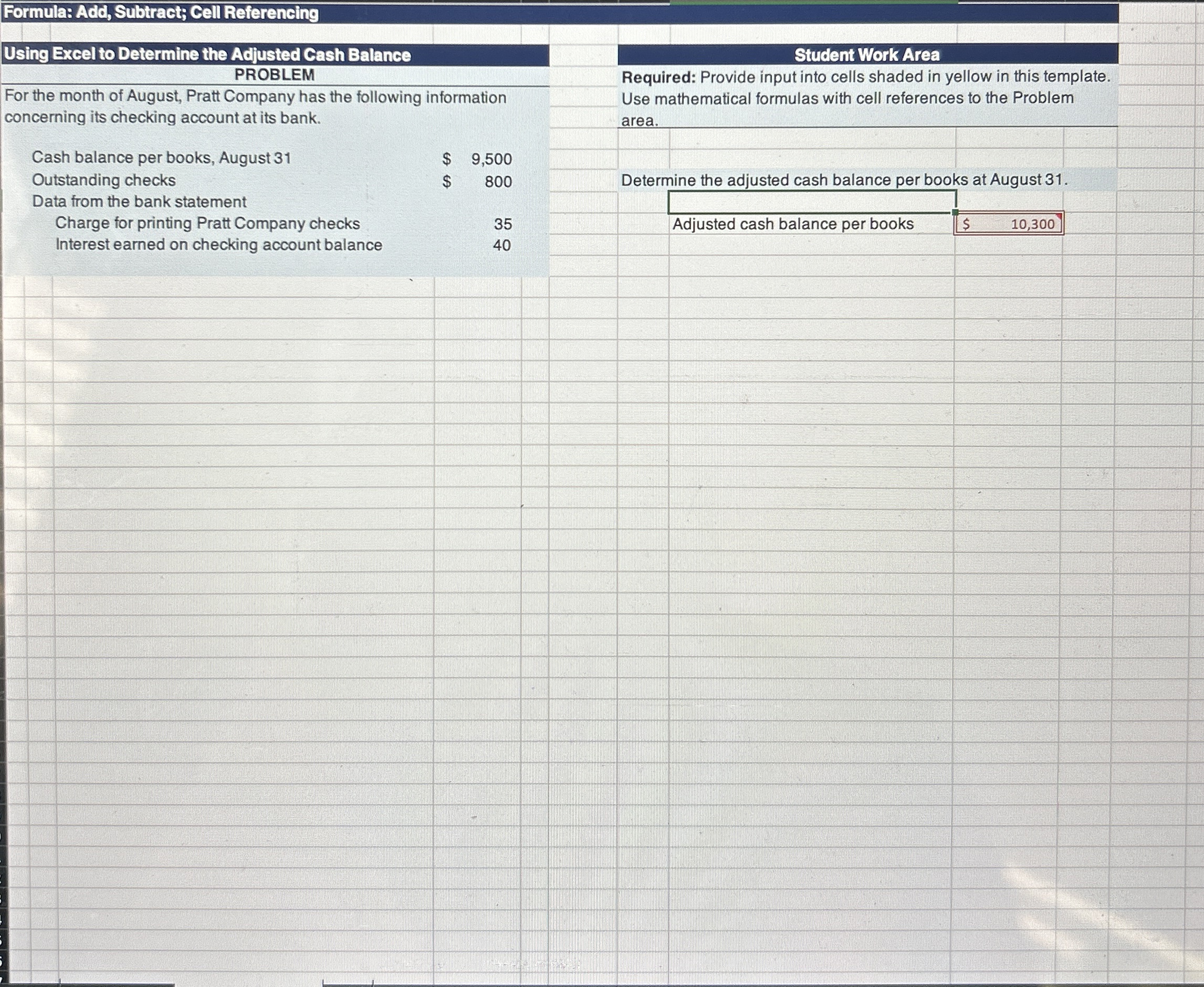  Formula: Add, Subtracts Cell Referensing Using Excel to Determine the Adjusted