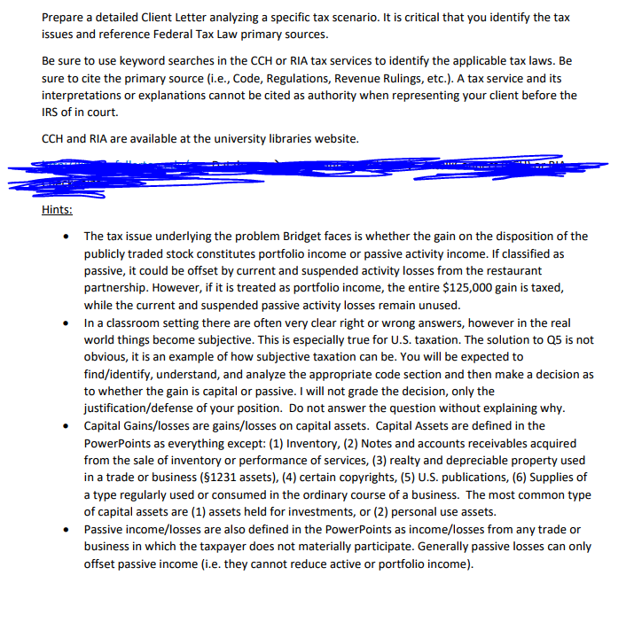 Prepare a detailed Client Letter analyzing a specific tax scenario. It