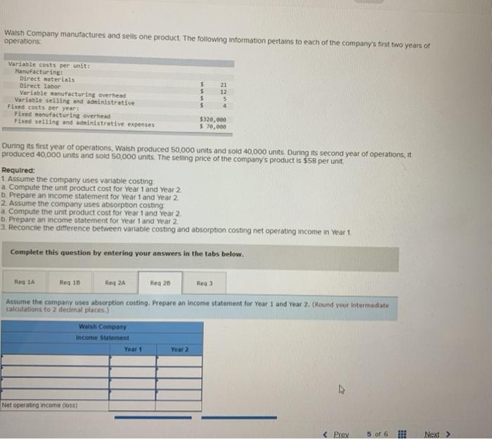 operations Variable costs per unit: Manufacturing Direct materials Direct labor Variable manufacturing