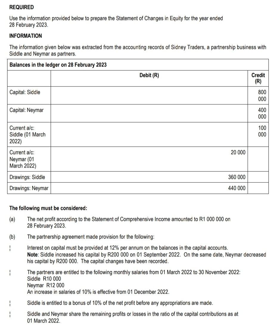  REQUIRED Use the information provided below to prepare the Statement of