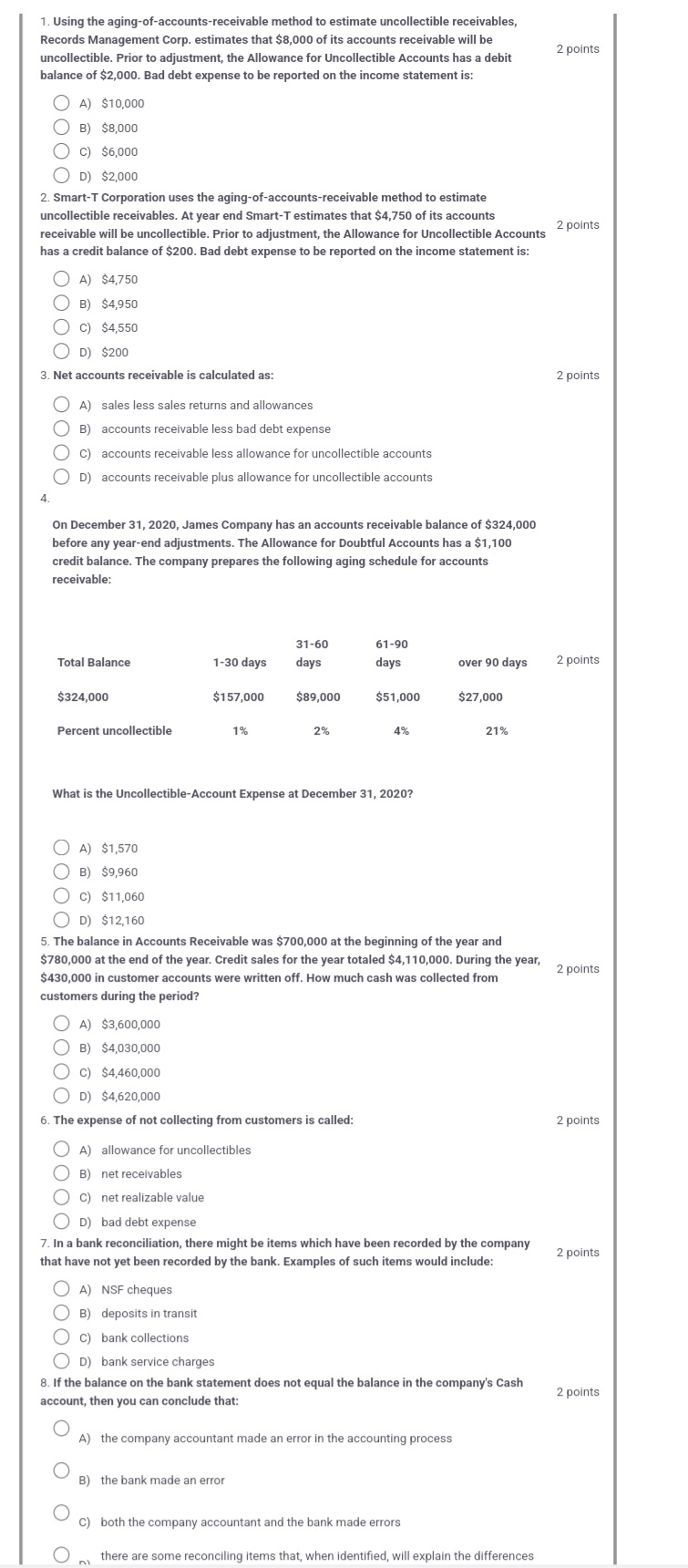  Using the aging-of-accounts-receivable method to estimate uncollectible receivables, Records Management Corp.