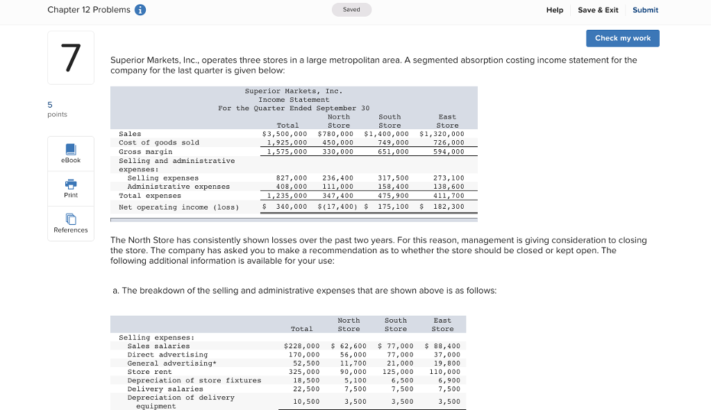 Chapter 12 Problems Saved Help Save & Exit Submit Check my