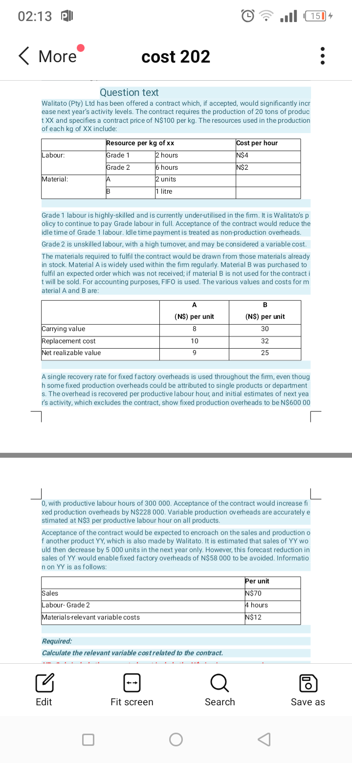 02:13 < More cost 202 Question text Walitato (Pty) Ltd has been