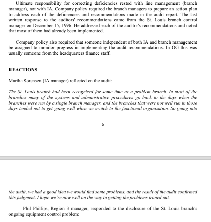 Louis branch of the Operations Group. Their audit report included the following