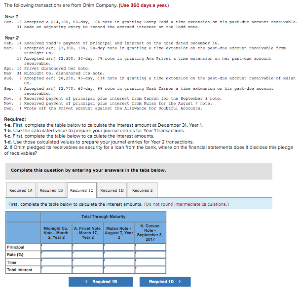 below to calculate the interest amounts. 1-d. Use those calculated values to