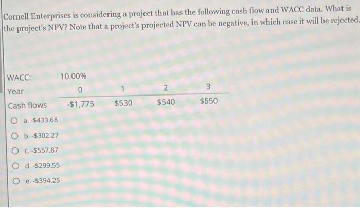 answer all please i will like Cornell Enterprises is considering a project