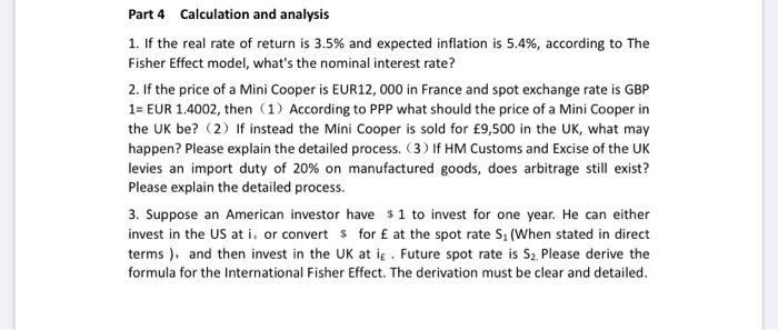  Part 4 Calculation and analysis 1. If the real rate of