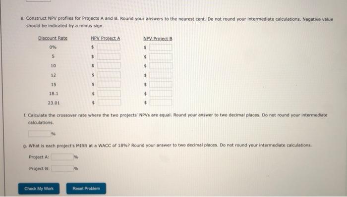 exclusive investments (that cannot be repeated) with the following cash flows: 1
