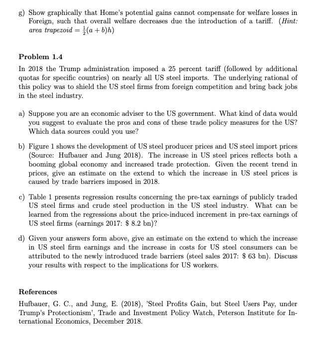 g) Show graphically that Home's potential gains cannot compensate for welfare
