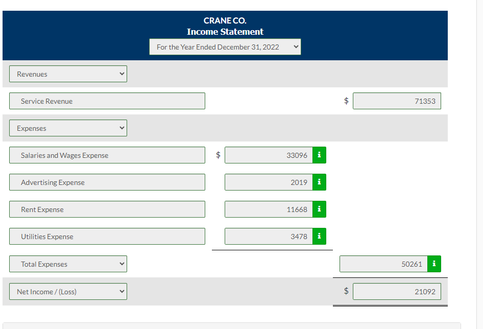  Help please CRANE CO. Income Statement For the Year Ended December