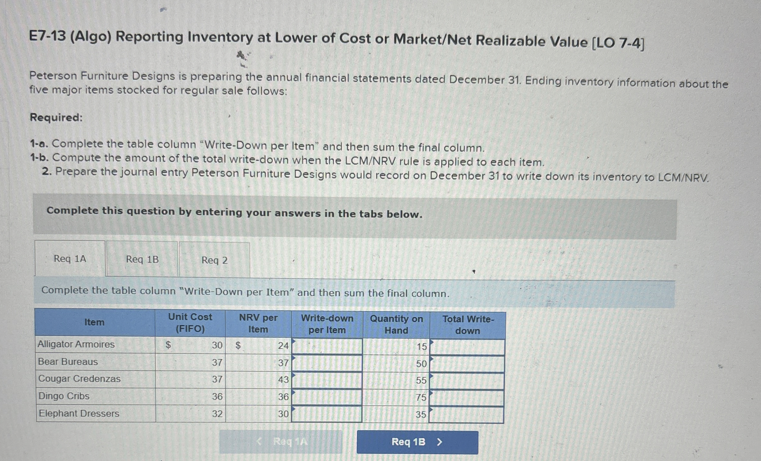  E7-13(Algo) Reporting Inventory at Lower of Cost or Market/Net Realizable Value
