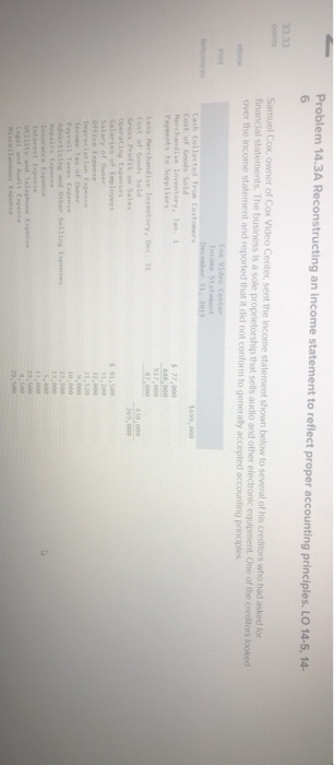  Problem 14.3A Reconstructing an income statement to reflect proper accounting principles.