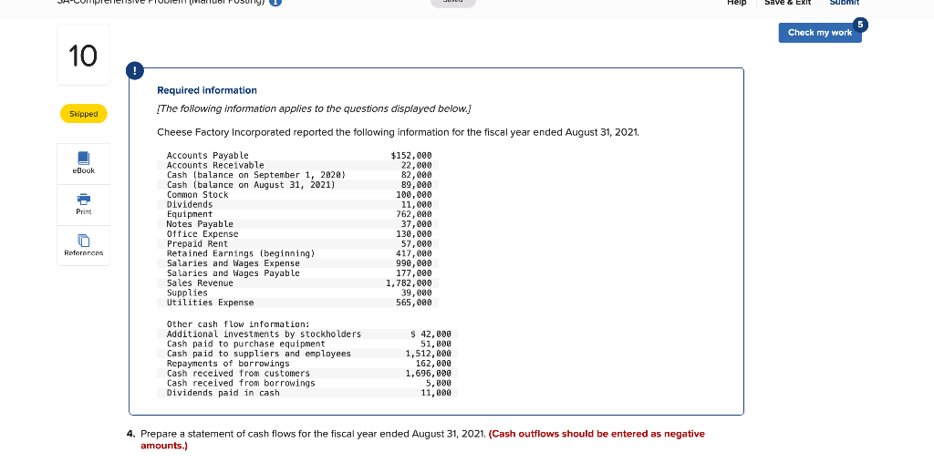 Help ave & EXIT Submit 5 Check my work 10 Skipped
