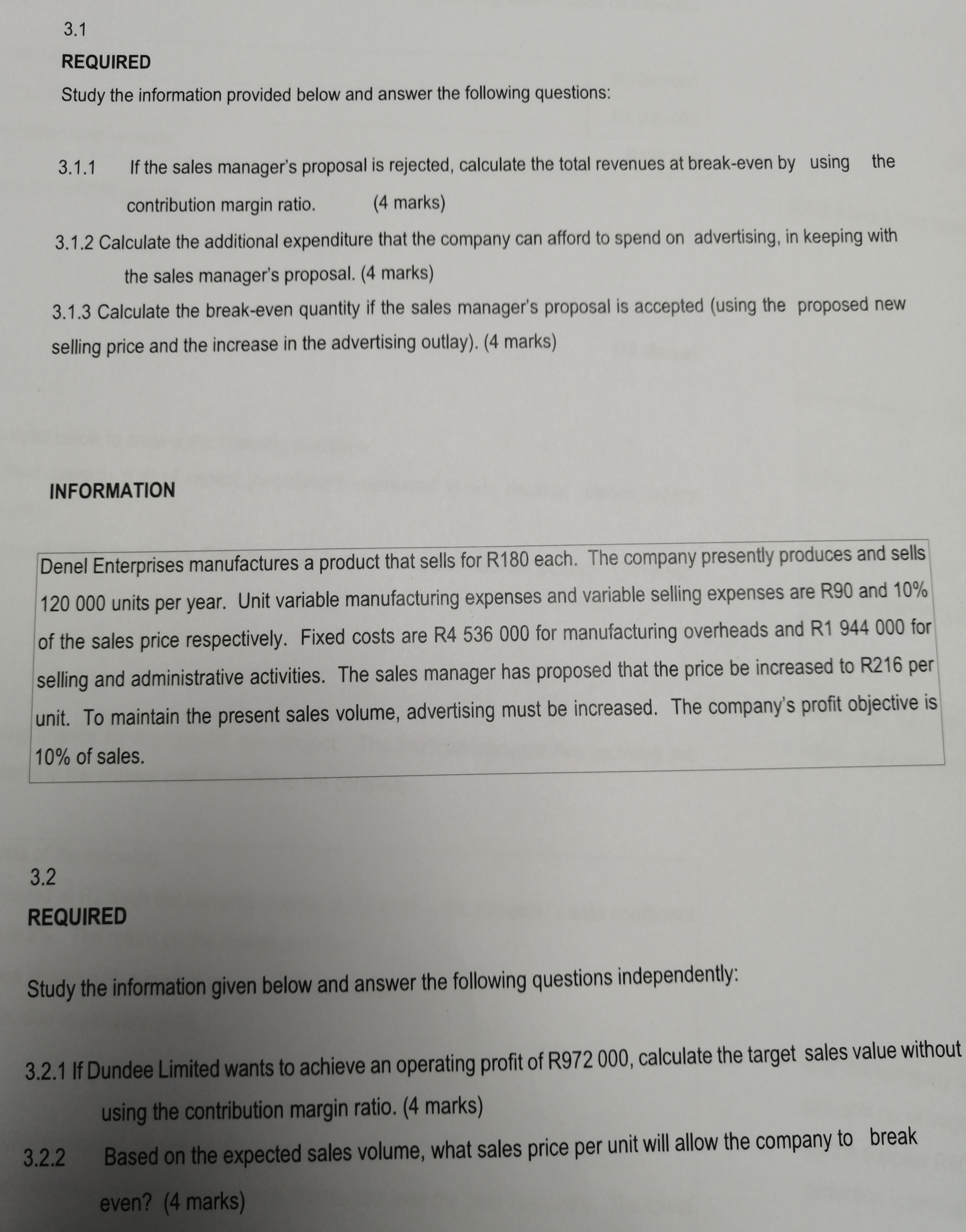  3.1 REQUIRED Study the information provided below and answer the following