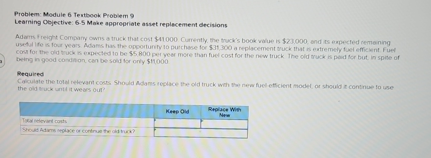  Problem: Module 6 Textbook Problem 9 Learning Objective: 6-5 Make appropriate