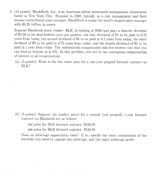  Part B plz, with specific steps 2. (10 points) BlackRock, Inc.