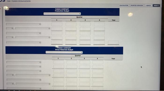 Company is preparing its master budget for 2020. Relevant data pertaining to