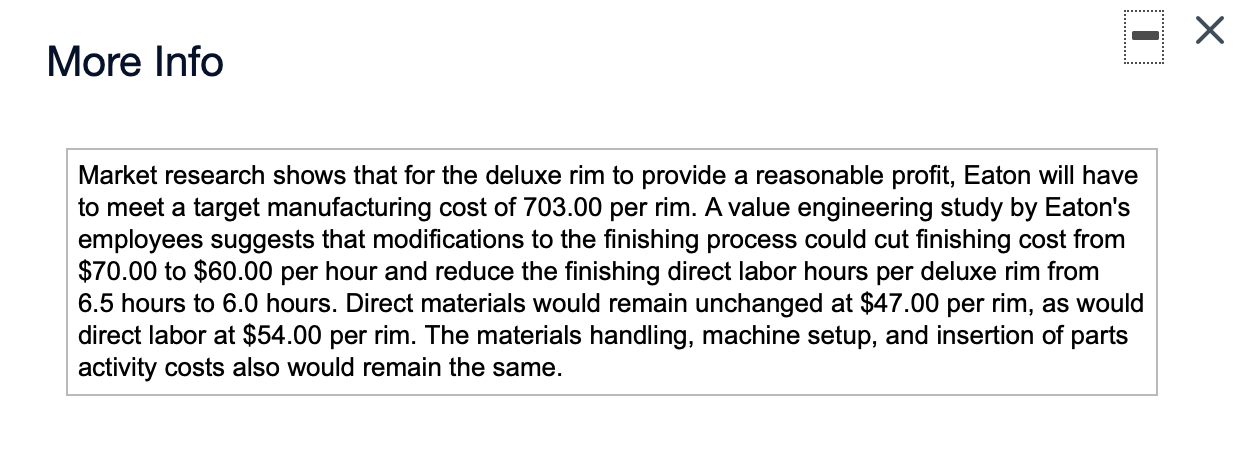 part Finishing Number of finishing hours 70.00 per hour Standard Deluxe Parts