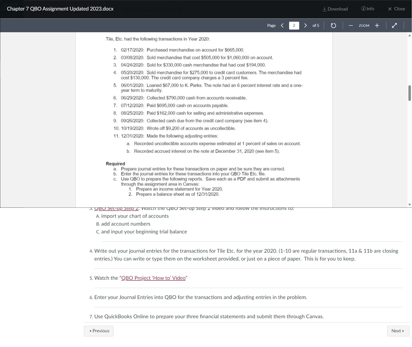 starting point before you begin your entries for 2020. Tile, Etc. had