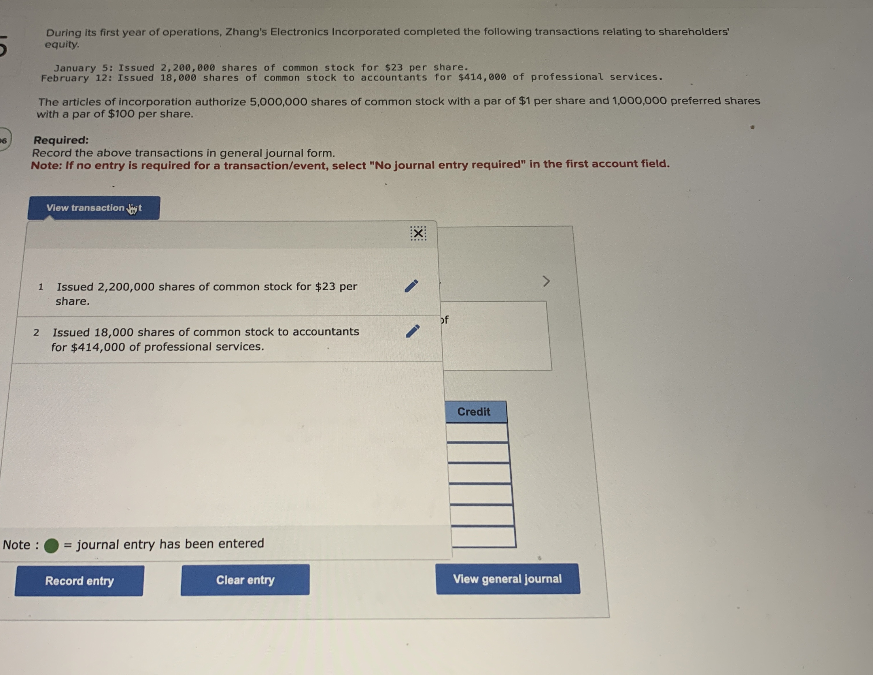  During its first year of operations, Zhang's Electronics Incorporated completed the