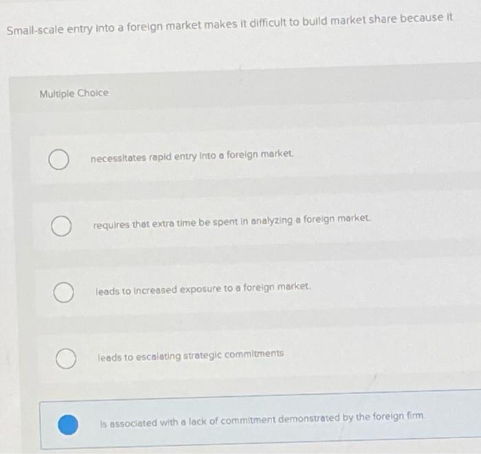  Small-scale entry into a foreign market makes it difficult to build