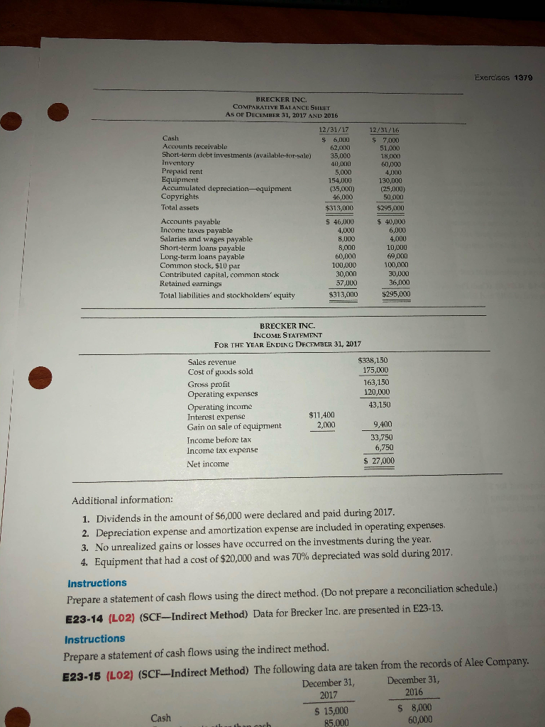 Please help with E23-14. The data needed are above in the