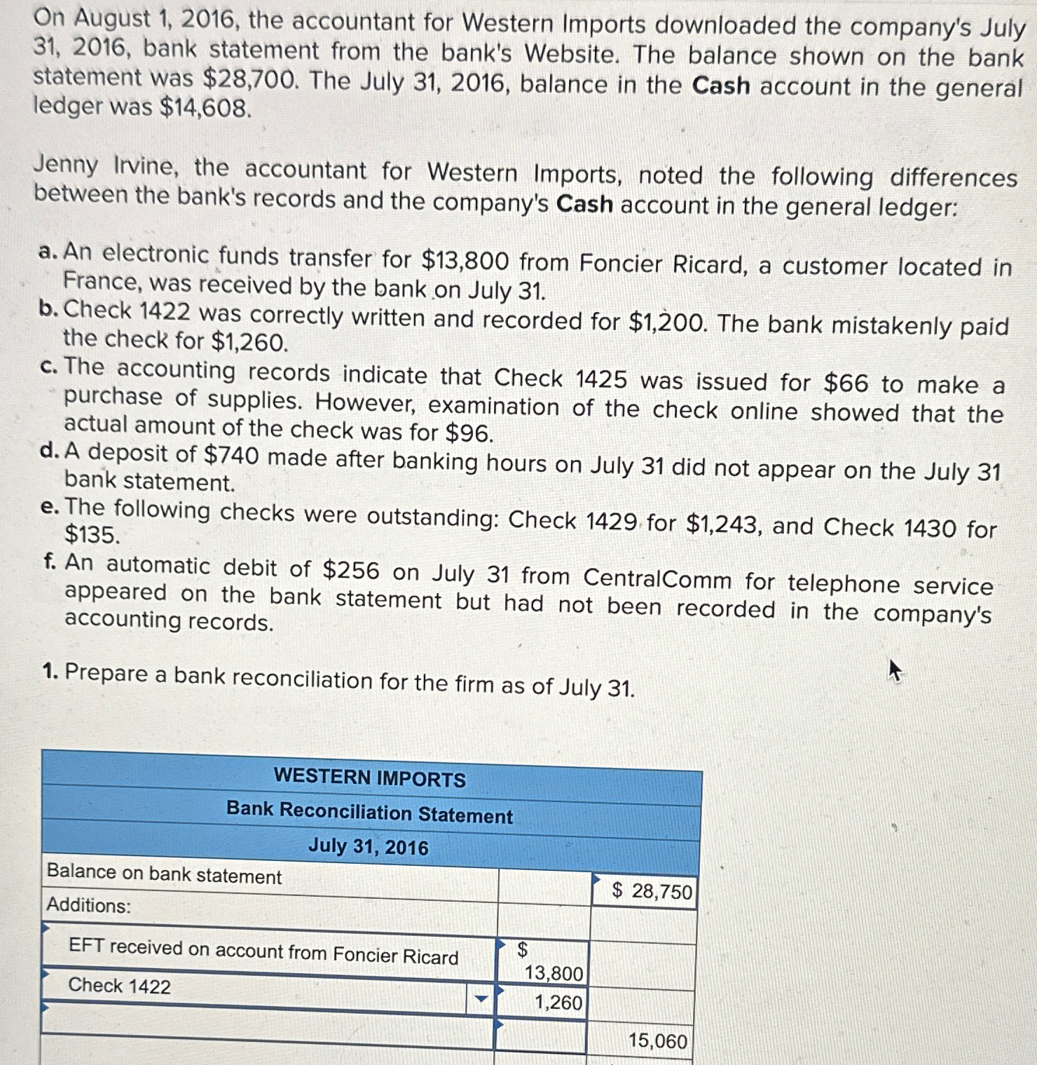  On August 1,2016, the accountant for Western Imports downloaded the company's
