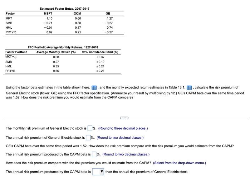  Using the factor beta estimates in the table shown here, ,