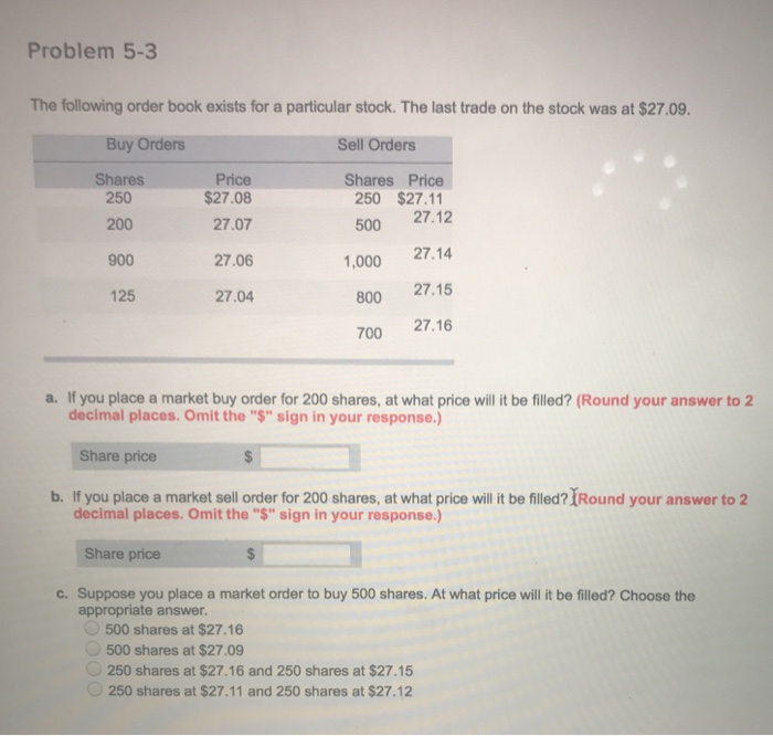  Problem 5-3 The following order book exists for a particular stock.