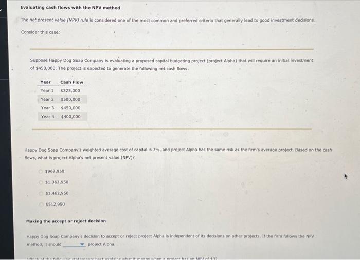  Evaluating cash flows with the NPV method The net present value
