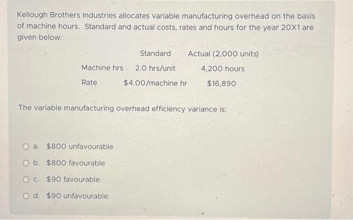  Kellough Brothers Industries allocates variable manufacturing overhead on the basis of