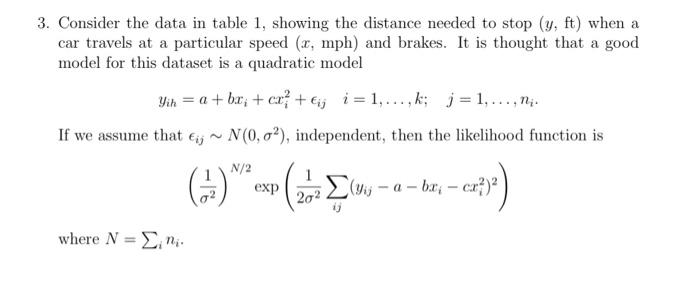  3. Consider the data in table 1 , showing the distance