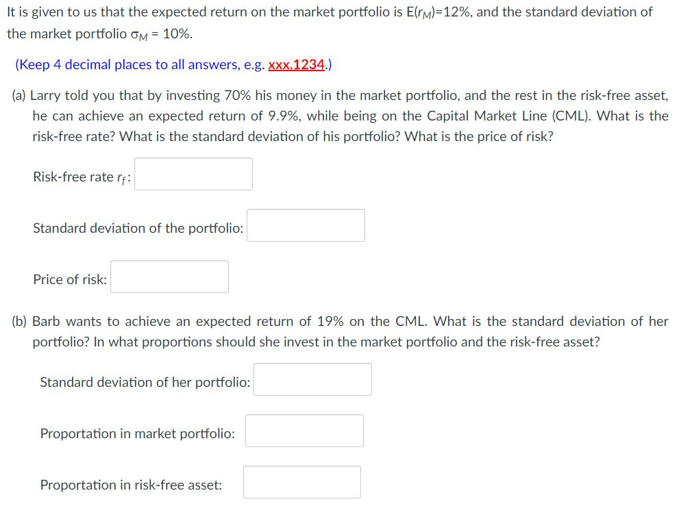  It is given to us that the expected return on the