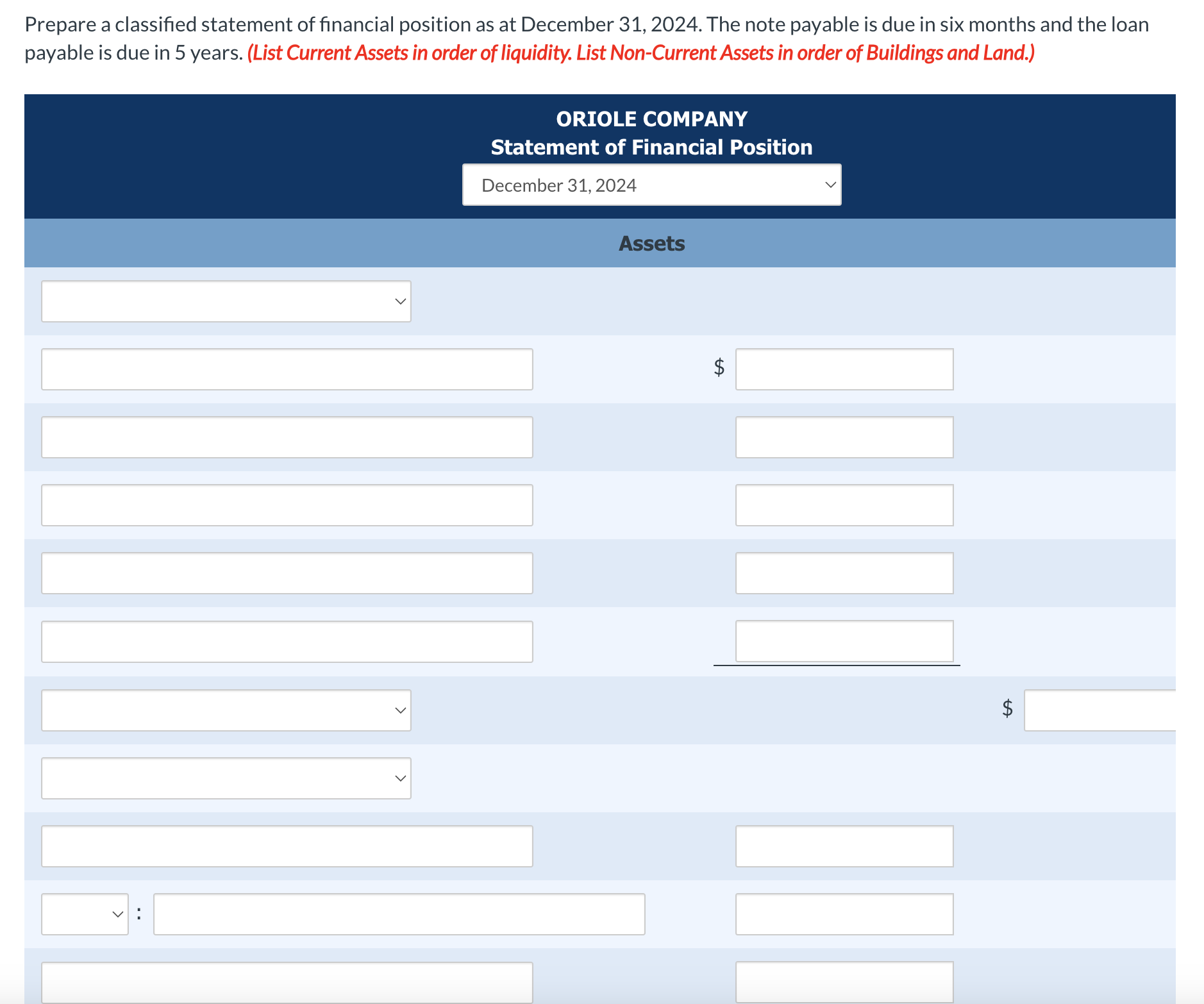 financial position as at December 31, 2024. The note payable is due