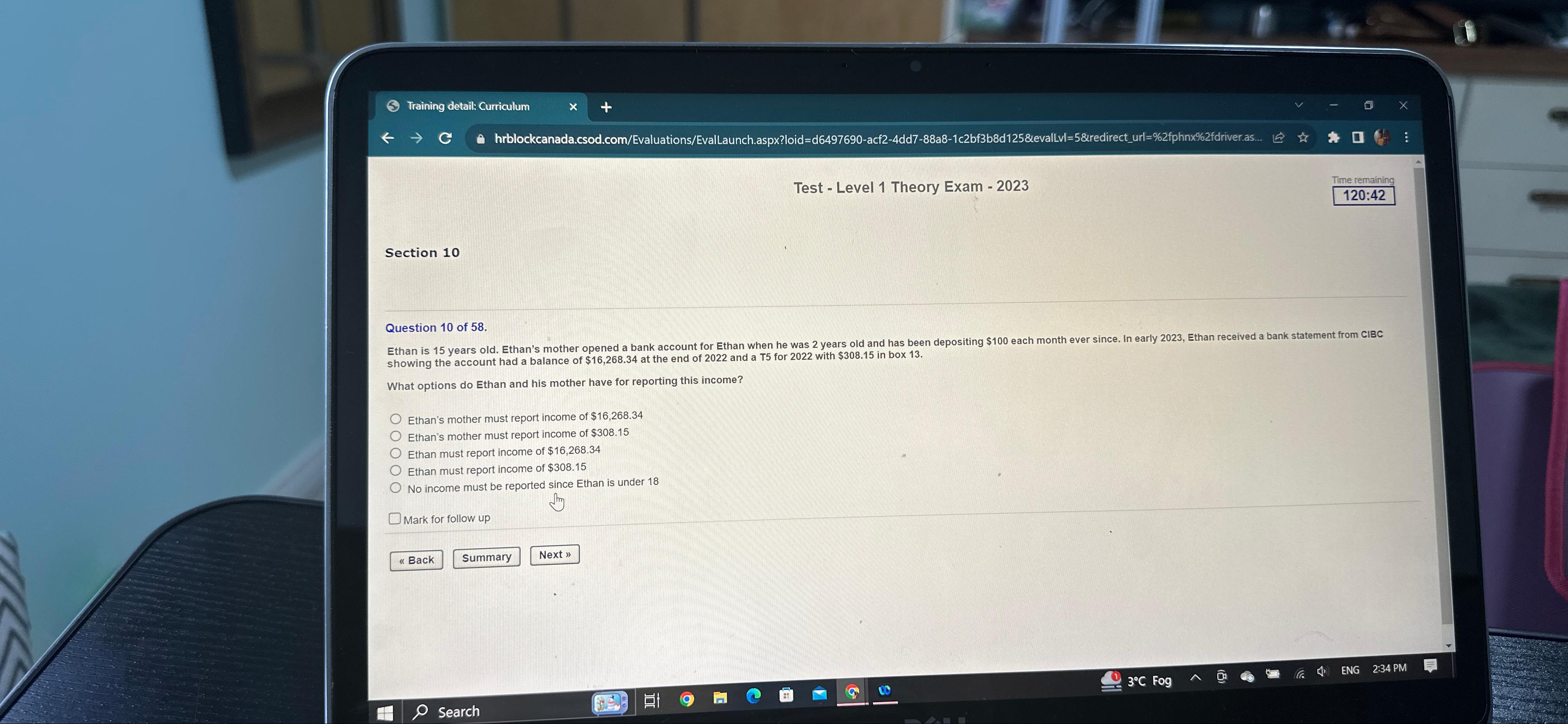  Test - Level 1 Theory Exam -2023 120:42 Section 10 Question