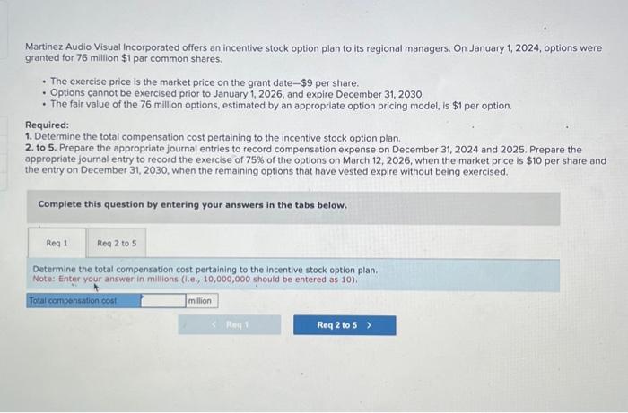 Journal entry worksheet (2) (4) Record compensation expense on December 31,