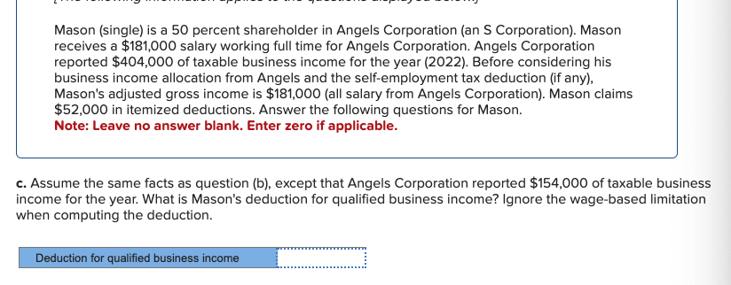  Mason (single) is a 50 percent shareholder in Angels Corporation (an