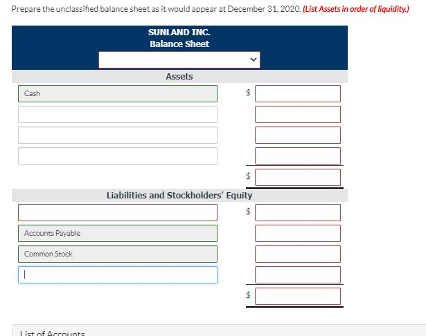 balance sheet at December 31, 2019. Cash Accounts receivable Investments Plant assets