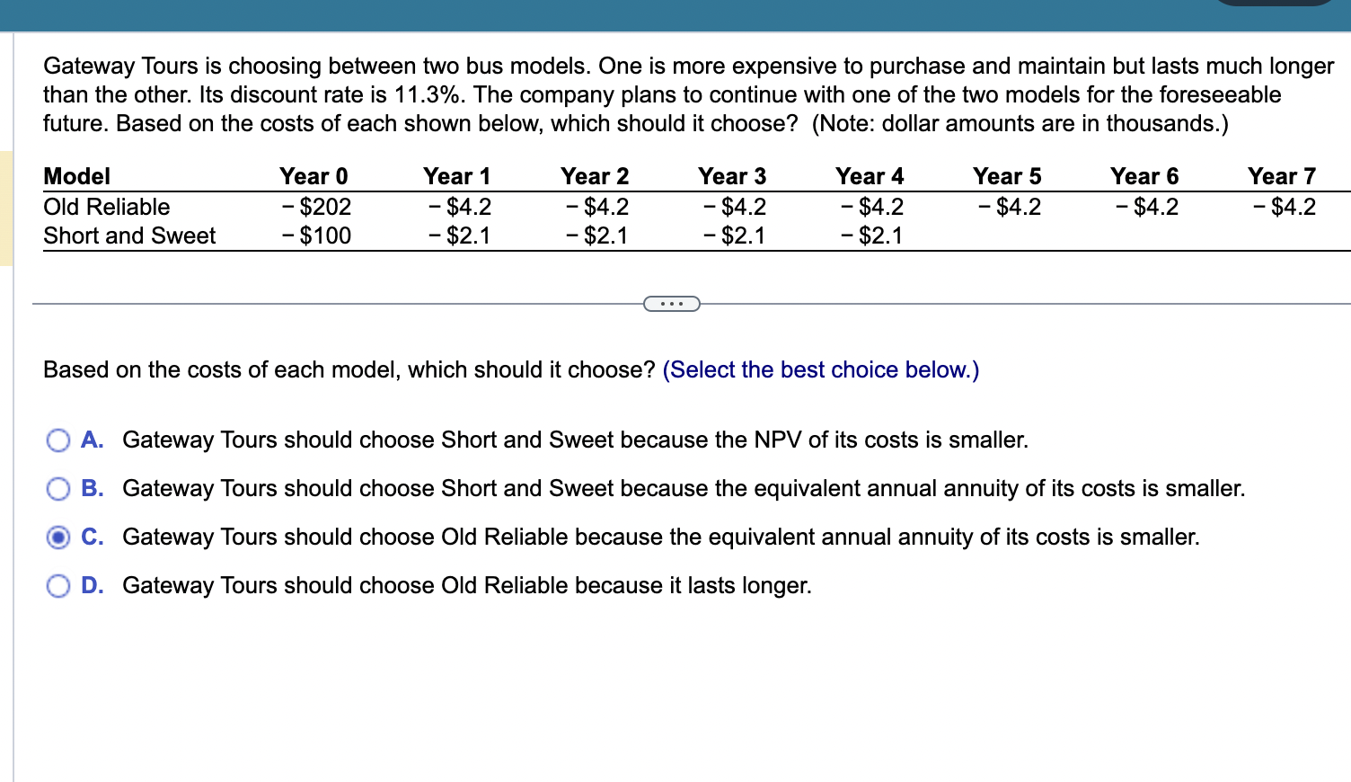 Gateway Tours is choosing between two bus models. One is more