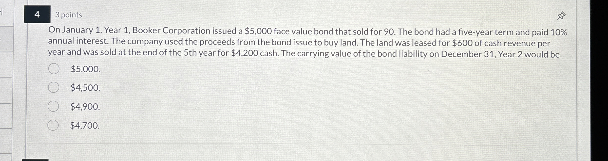  4 3 points On January 1, Year 1, Booker Corporation issued