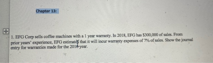  Chapter 13: + 1. EFG Corp sells coffee machines with a