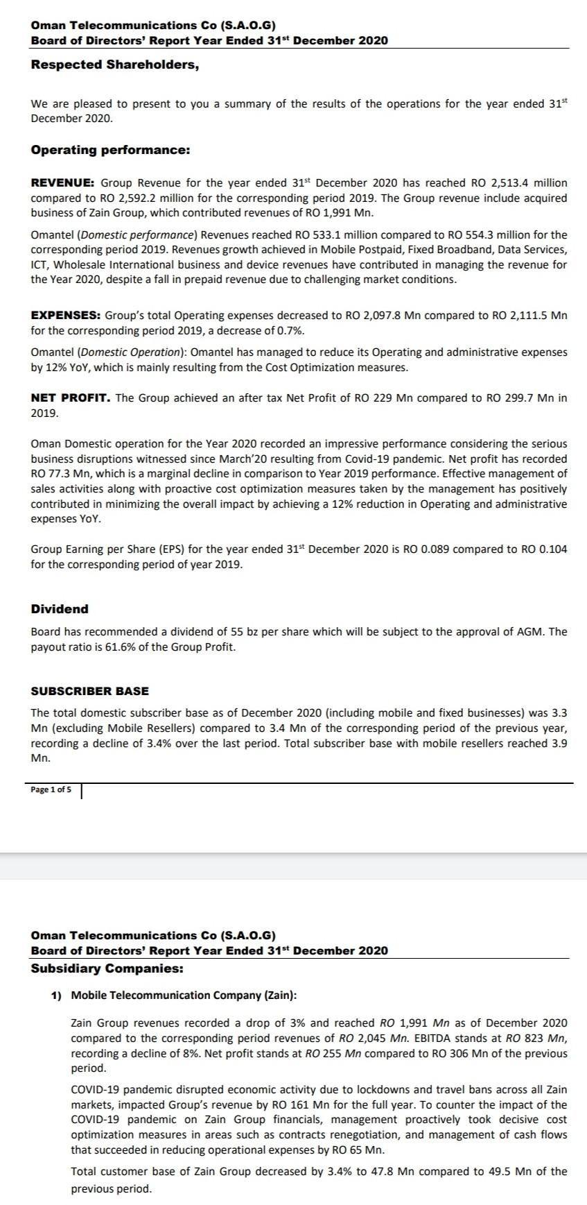 reports of Oman telcom in 100 to 200 words. 2. Using its