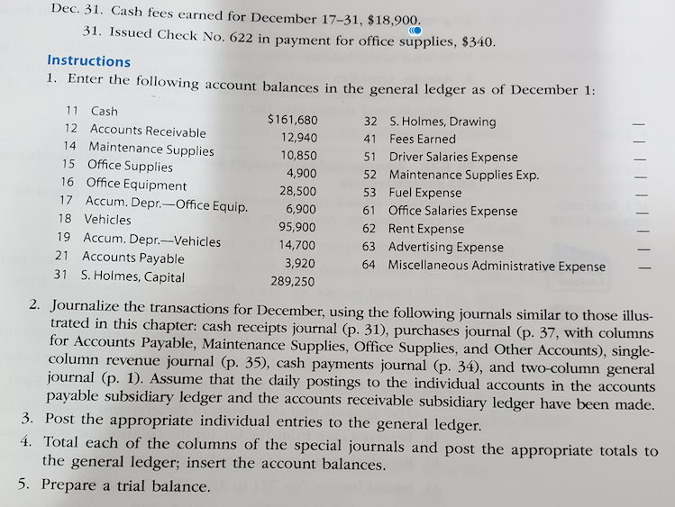 ledger; trial balance The transactions completed by Revere Courier Company during December,